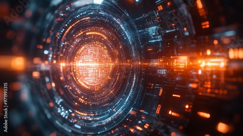 Wallpaper Mural Futuristic Digital Tunnel with Glowing Data Lights Generative AI Torontodigital.ca