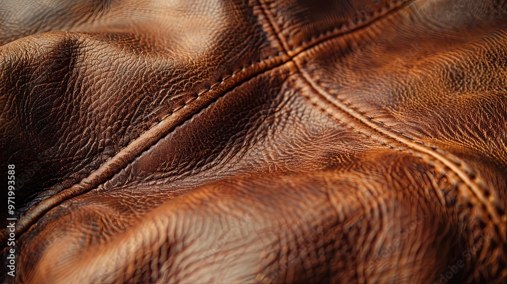 Close-up of Brown Leather with Stitching