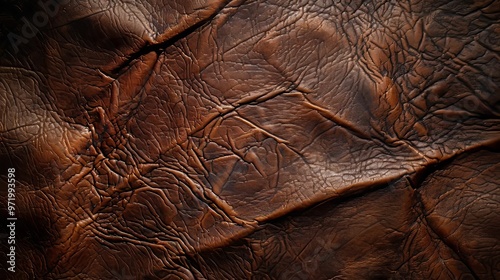 Close-Up Texture of Brown Wrinkled Leather photo