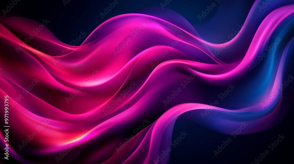 Obraz premium Abstract background with curved lines in vibrant pink and blue neon colors. The image can symbolize fluidity, movement, energy, and the fusion of contrasting elements.