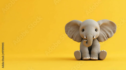 Cute cartoon elephant on a yellow background.