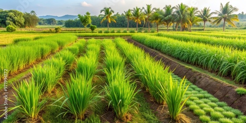 Variety of crops including Cynodon dactylon, rice, and lemongrass planted in a farm garden, Farm, garden photo