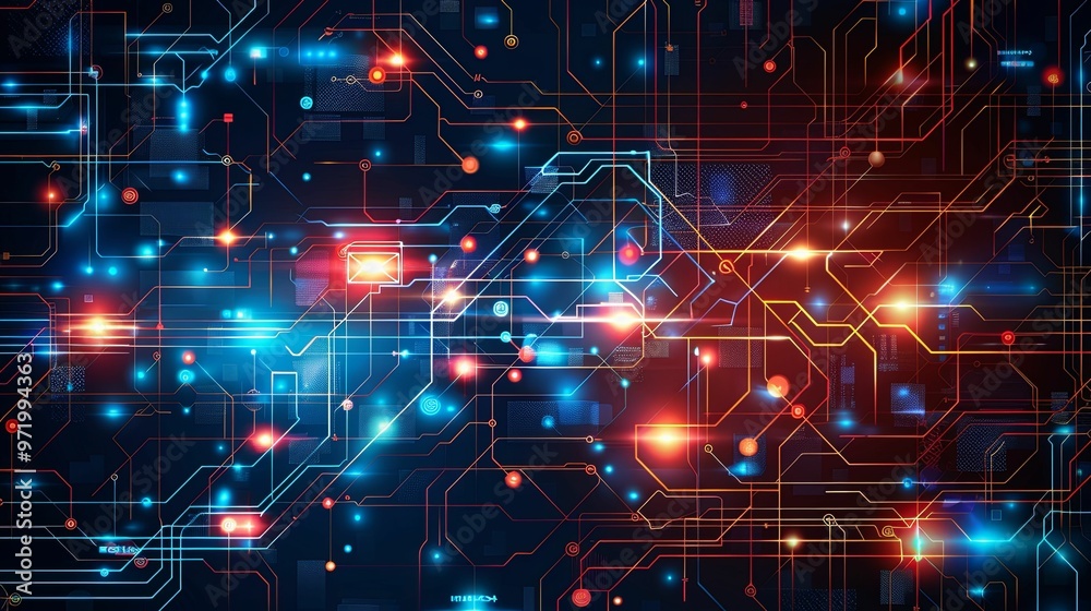 Abstract Digital Network with Glowing Lines and Nodes