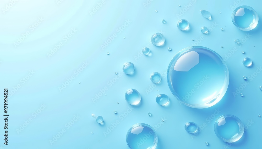 Clear droplets of water on a blue surface Clear droplets of water on a blue surface