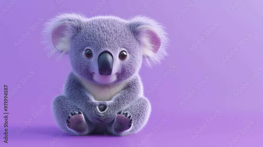 A cute, fluffy koala sitting on a purple background. A cute, fluffy koala sitting on a purple background.