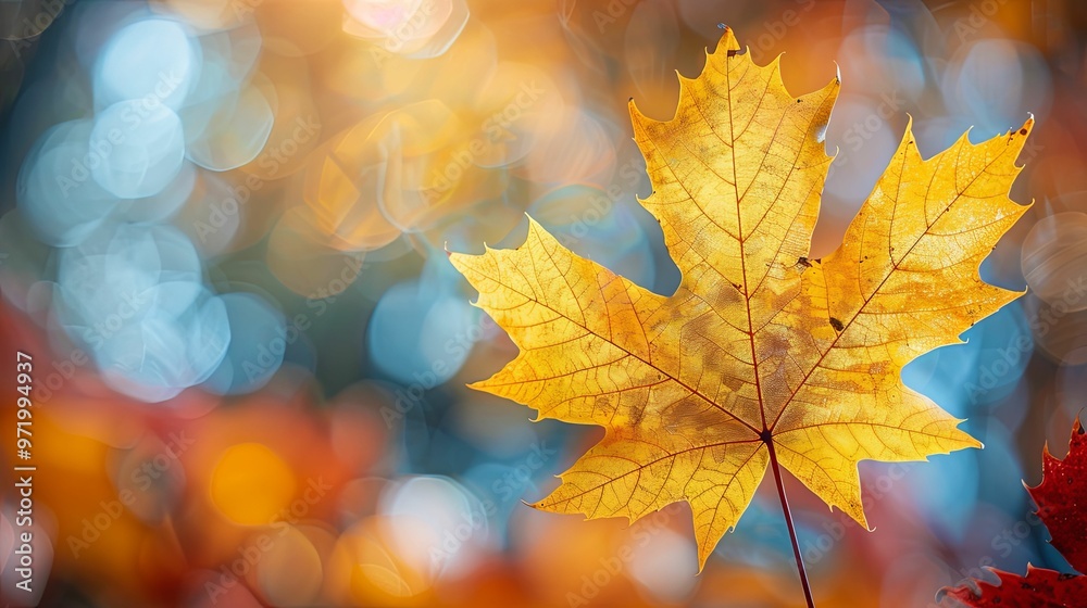A Single Yellow Maple Leaf Against a Blurry Autumn Background A Single Yellow Maple Leaf Against a Blurry Autumn Background