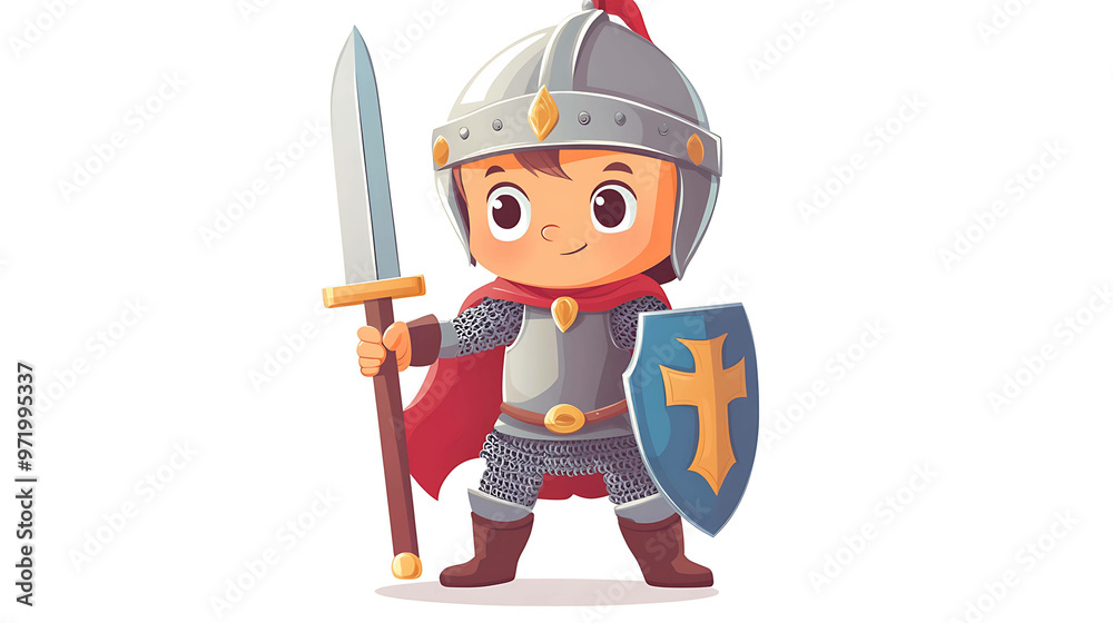 A cute cartoon knight in full armor, holding a sword and shield, with a big smile. A cute cartoon knight in full armor, holding a sword and shield, with a big smile.
