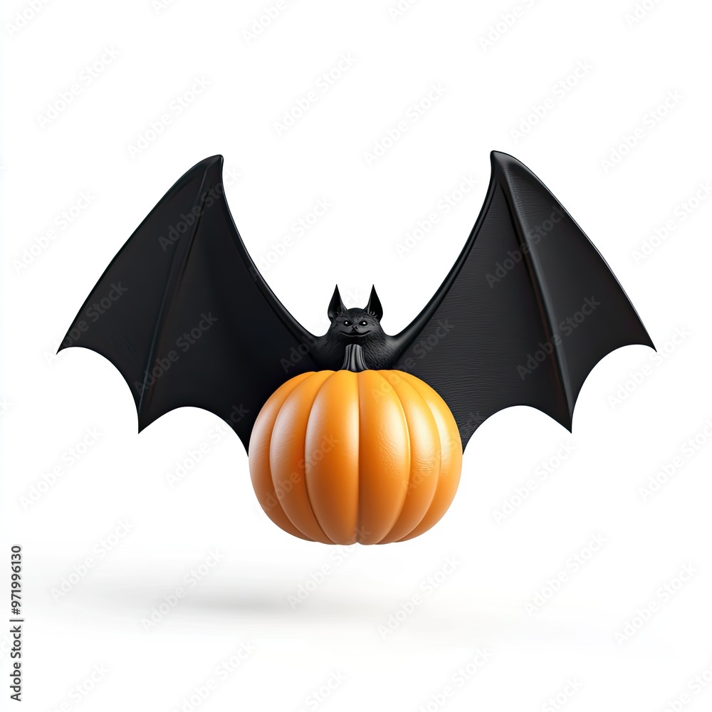 Fototapeta premium A whimsical bat holding a pumpkin, perfect for Halloween-themed decorations and illustrations.