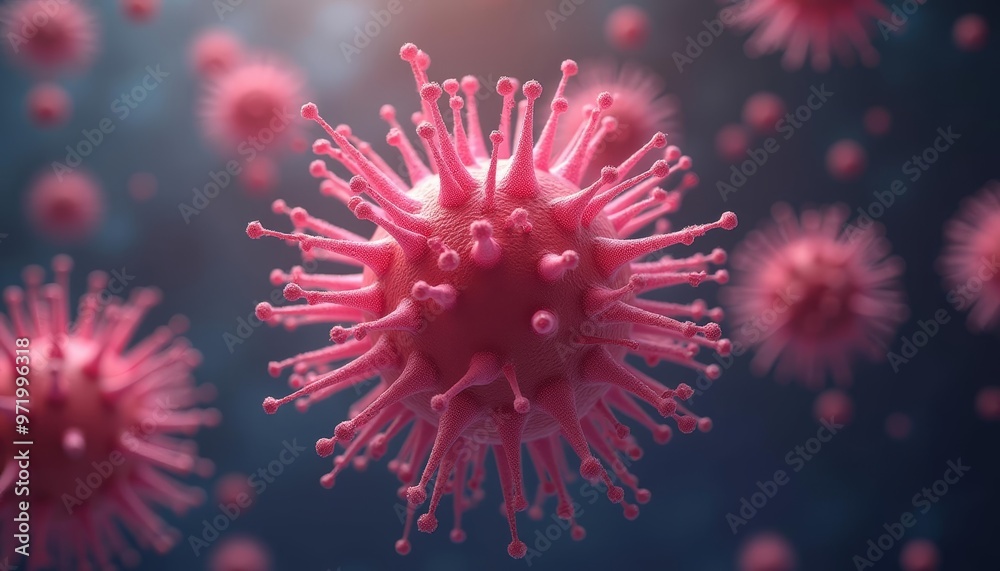 Viral particles in a microscopic view illustrating the complexity of their structure Viral particles in a microscopic view illustrating the complexity of their structure