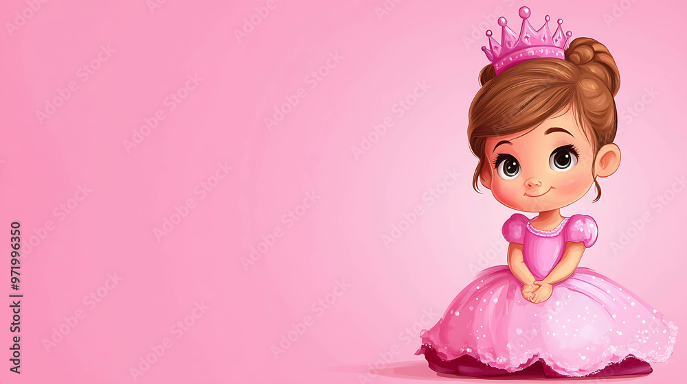 Cute cartoon princess in a pink dress and crown. Cute cartoon princess in a pink dress and crown.