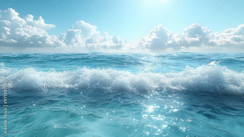 Fototapeta premium Calm Ocean Waves and Bright Sky Generative AI