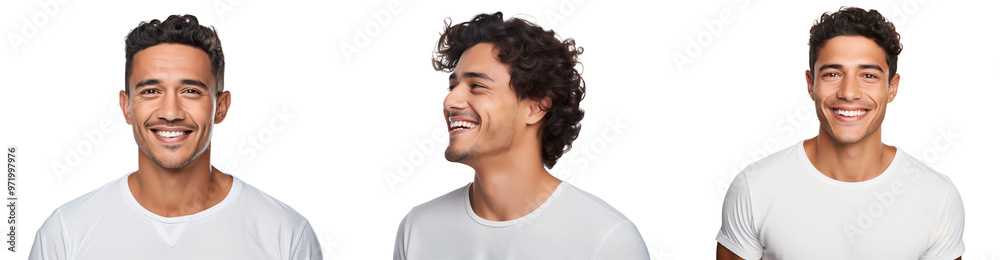 Group of happy men smiling and laughing, isolated on transparent background