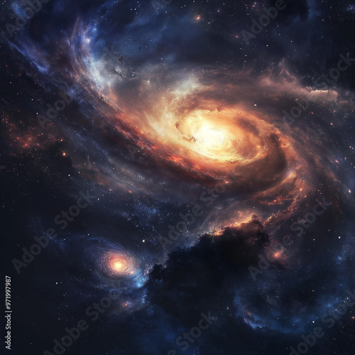 Create a highly detailed and realistic image of the universe, showcasing vast expanses of space filled with countless stars, distant galaxies, and vibrant nebulae. Include swirling clouds of cosmic 
