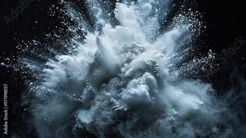 Abstract Explosion of White Powder Against a Black Background