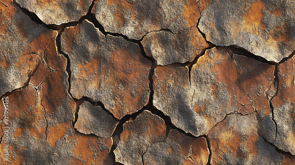 Close-up of cracked and weathered rusty metal surface. Close-up of cracked and weathered rusty metal surface.