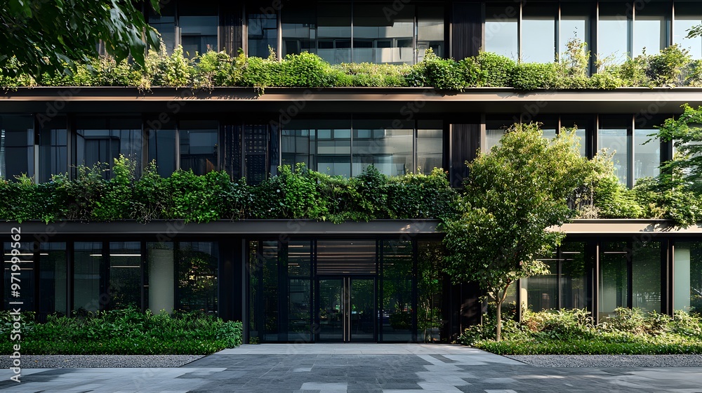 Obraz premium Modern Building with Green Roof and Entrance