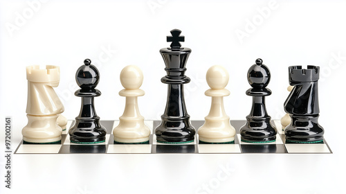 A chessboard with pieces in...