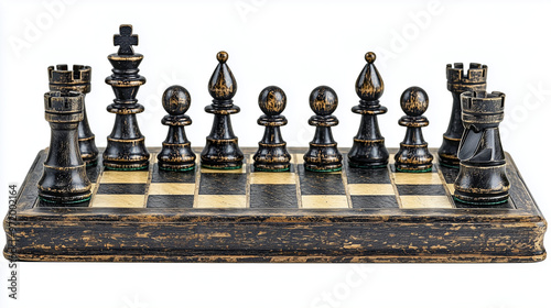 A chessboard with pieces in...