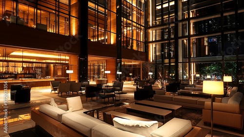 A luxurious hotel lobby featuring classic design elements and elegant, refined touches.