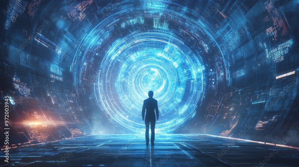 A futuristic interface where spirituality and technology merge, creating new forms of religious expression, A futuristic interface where spirituality and technology merge, creating new forms of religious expression,