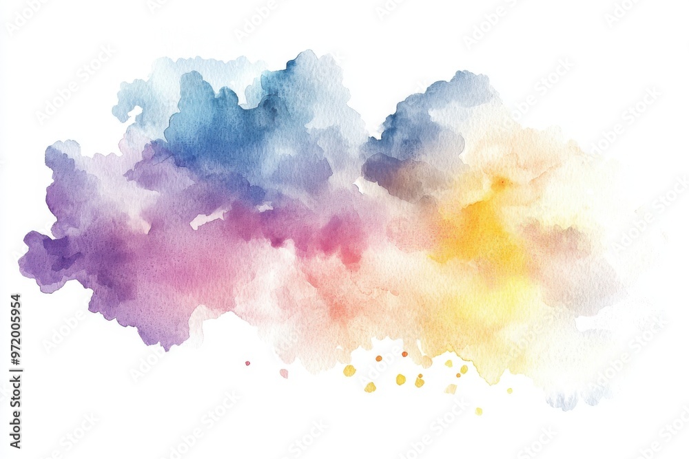 A vibrant watercolor cloud blending hues of blue, purple, and yellow. Perfect for creative designs and artistic backgrounds.