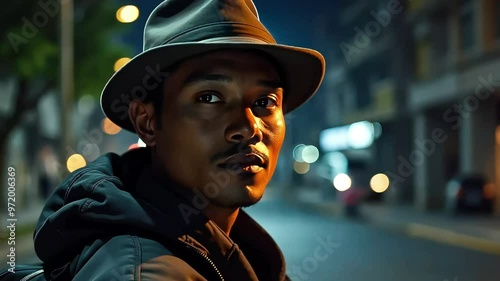 Urban Portrait of Man at Night