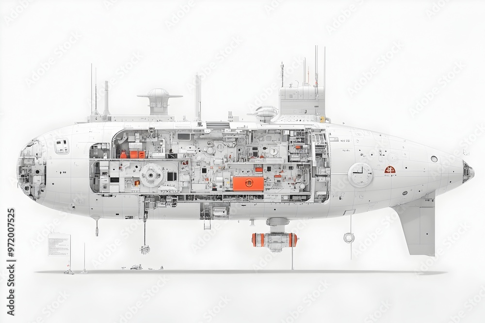 Fototapeta premium Detailed Cutaway View of a Nuclear Submarine s Interior Systems and Compartments