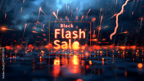 A black flash sale sign is lit up in a dark background 