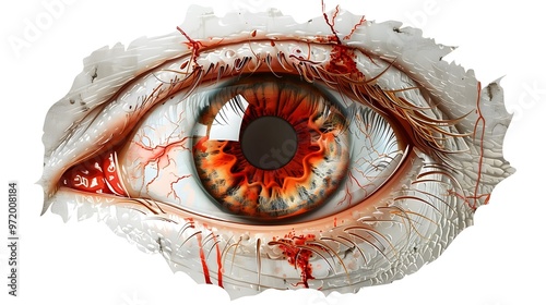 A close up of a red eye with bloodshot eyes
