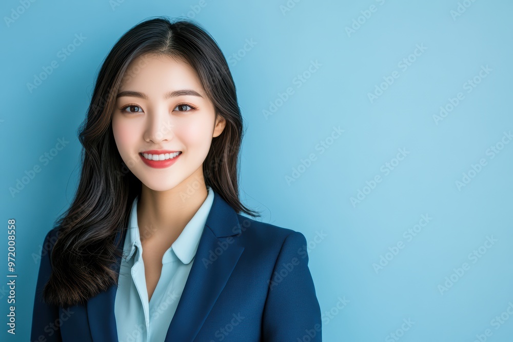Ambitious and assertive Asian businesswoman in a blue suit, displaying a focused and determined expression. She projects confidence and authority, ready to take on leadership roles. Ambitious and assertive Asian businesswoman in a blue suit, displaying a focused and determined expression. She projects confidence and authority, ready to take on leadership roles.