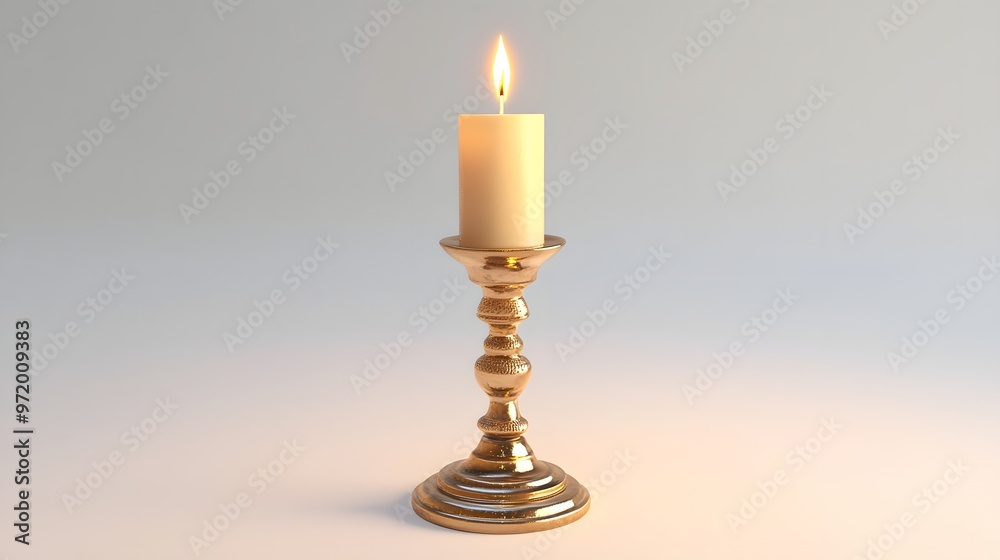 83. A detailed 3D render of a traditional brass candlestick with a lit candle, isolated on a pristine white background 83. A detailed 3D render of a traditional brass candlestick with a lit candle, isolated on a pristine white background