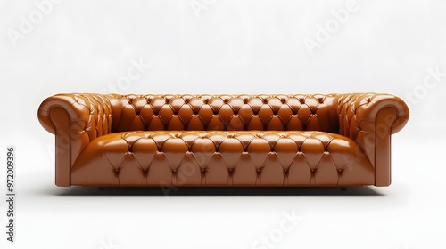 85. A realistic 3D render of a premium leather couch with modern design, isolated on a pristine white background