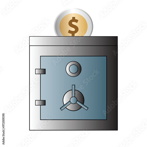 Closed safe for money storage with a dollar coin symbol