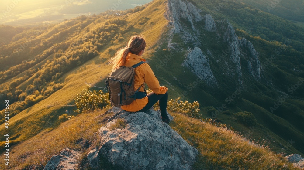 Fototapeta premium Woman on Mountain Top
