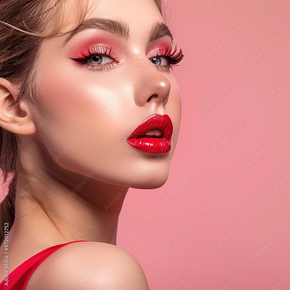 Close-up of a Radiant Skinned Makeup Model for Cosmetics Advertising Close-up of a Radiant Skinned Makeup Model for Cosmetics Advertising