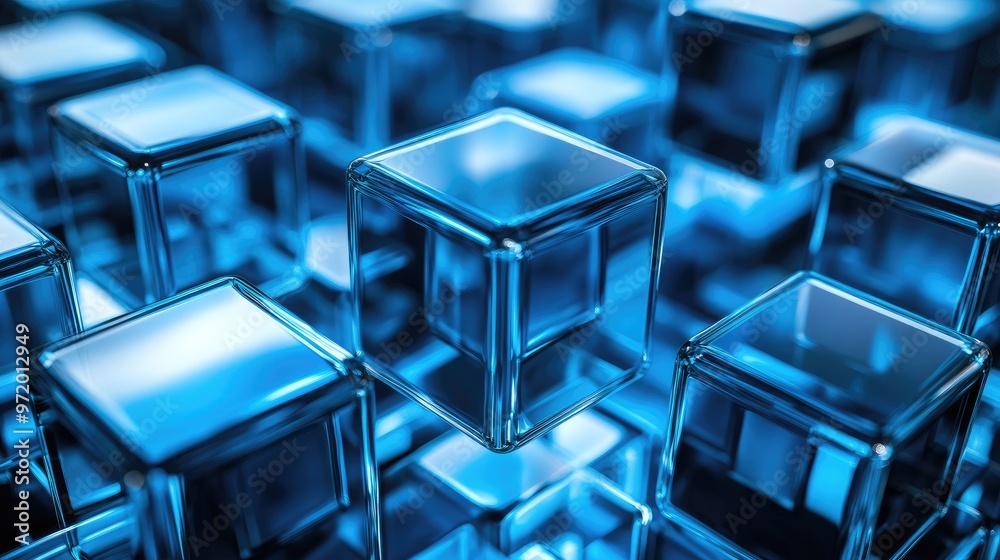 Abstract background of blue glass cubes with a 3D perspective. Abstract background of blue glass cubes with a 3D perspective.