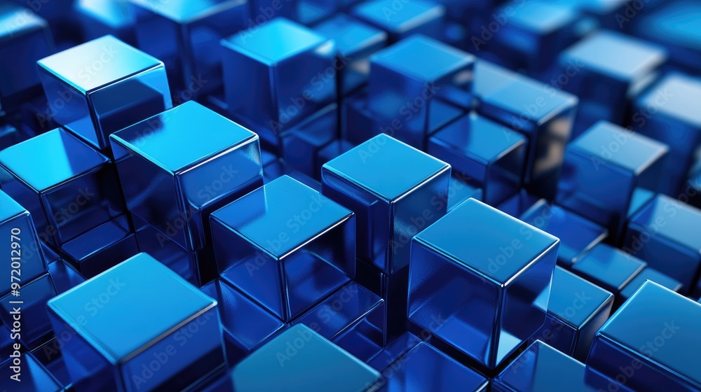 Abstract background of blue metallic cubes in a close-up view with a shallow depth of field. Abstract background of blue metallic cubes in a close-up view with a shallow depth of field.