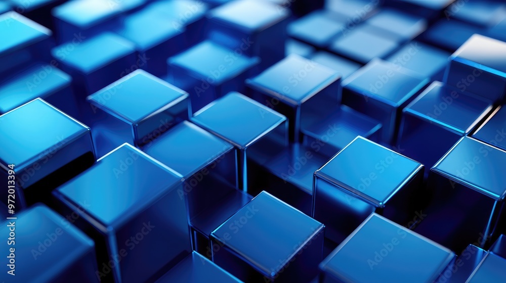 Abstract background of blue 3D cubes with a glossy finish. Abstract background of blue 3D cubes with a glossy finish.