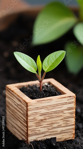 Wooden cubes with ESG icons and green plant symbolizing sustainable investment and organizational development for environmental and social governance (1)