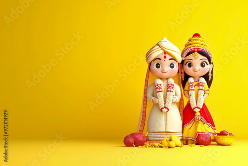 3d art of Indian bride and groom.	