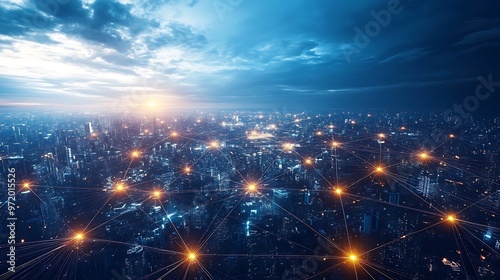 A global communication hub viewed from above, where bright fiber optic lines connect regions and cities across the world. The vibrant data pathways create a complex web of global connectivity,