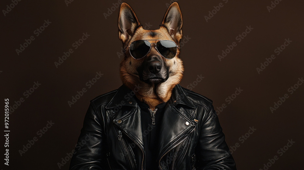 Cool Dog in Sunglasses and Leather Jacket Cool Dog in Sunglasses and Leather Jacket