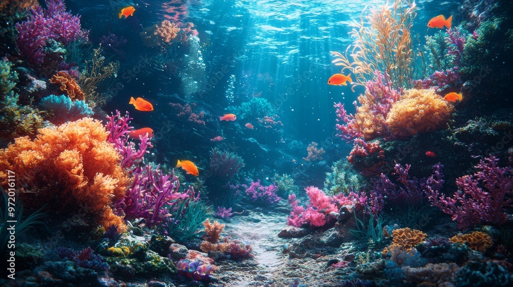 Vibrant Coral Reef with Tropical Fish and Sunlight Vibrant Coral Reef with Tropical Fish and Sunlight