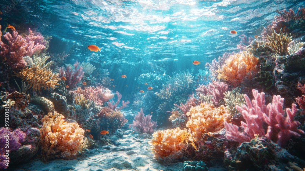 Fototapeta premium Vibrant Underwater Coral Reef Scene with Fish