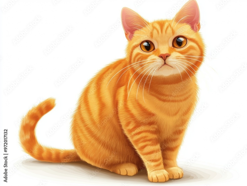Cute Yellow-Faced Cat Sitting on White Background Cute Yellow-Faced Cat Sitting on White Background