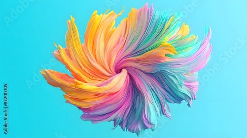 Abstract Swirling Colorful Paint Explosion on Blue Background