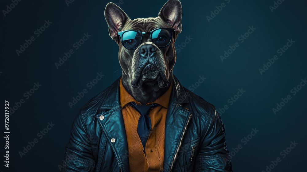 Cane Corso Dog in Sunglasses and Leather Jacket Cane Corso Dog in Sunglasses and Leather Jacket