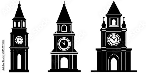 Clock tower black silhouette vector illustration design