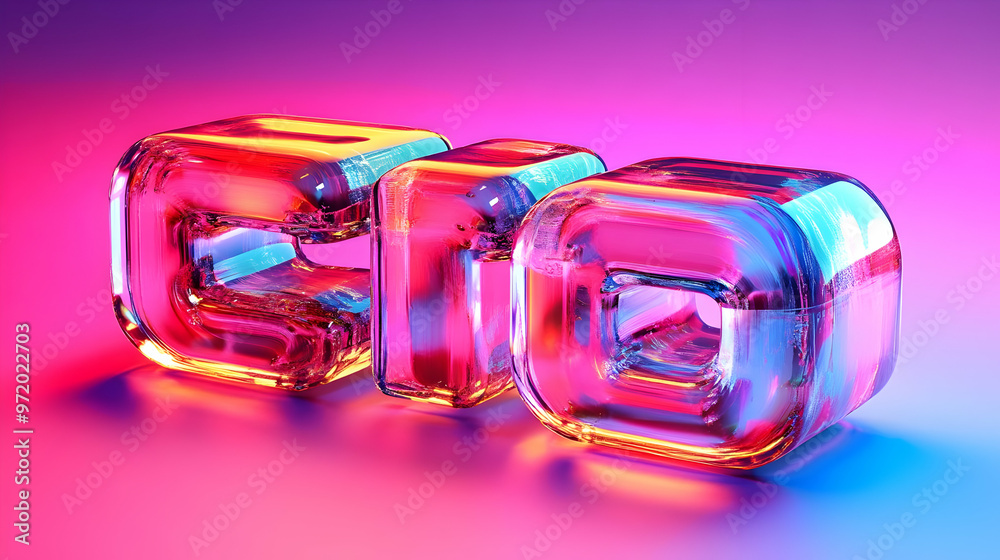 D Glass Number in Neon Pink and Blue