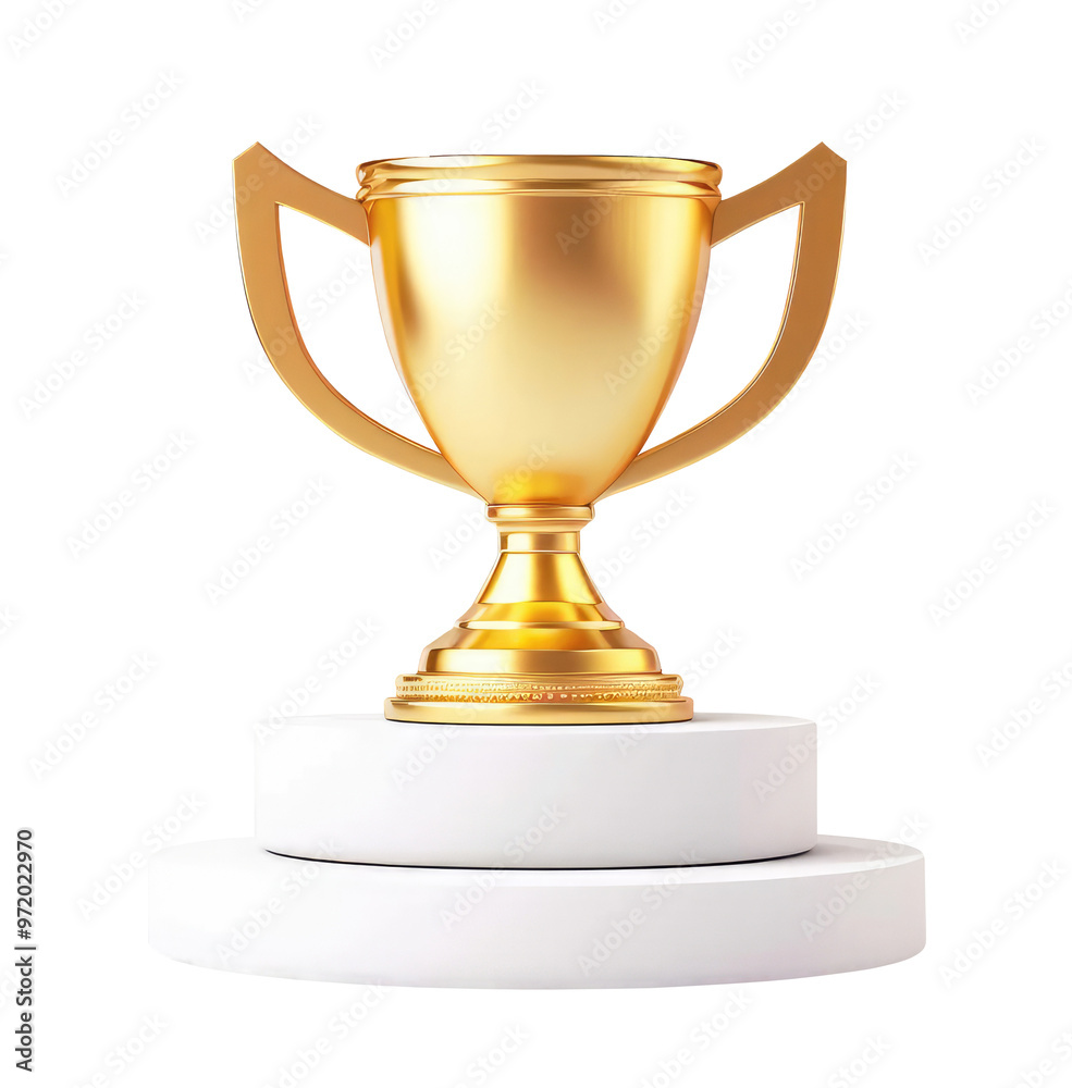 Gold cup standing on a podium isolated on transparent background Gold cup standing on a podium isolated on transparent background